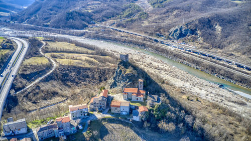 High angle view of road passing through landscape