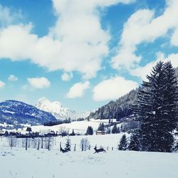 Scenic view of snow covered mountains