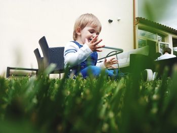 Happy boy enjoying nature