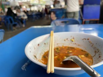 Close-up of food in plate on table