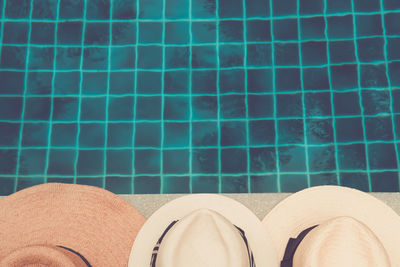 High angle view of hat on swimming pool