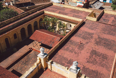 High angle view of temple and building roof