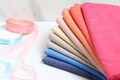 High angle view of multi colored pencils on table