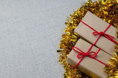 Close-up of christmas decoration on paper