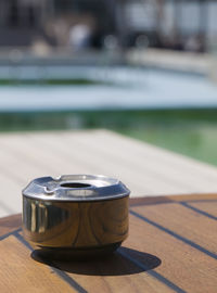 Close-up of tea cup on table