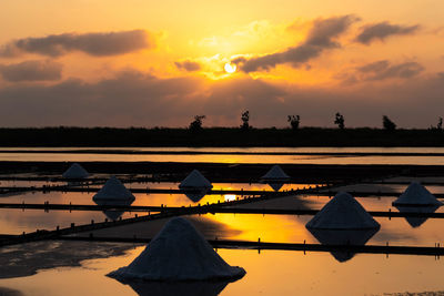 Scenic view of lake against sky during sunset