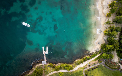 Drone shot of boat in sea