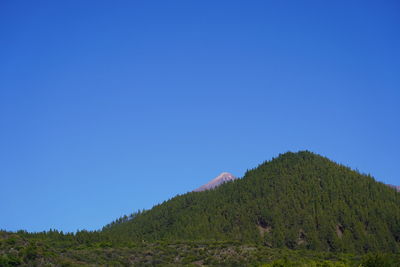 Scenic view of mountains against clear blue sky