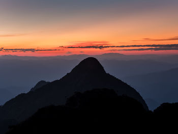 Scenic view of silhouette mountains against sky at sunset