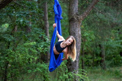 Close-up of rope hanging on tree