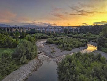 Scenic view of river against sky during sunset