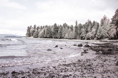 Scenic view of sea against sky during winter