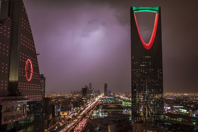 Illuminated cityscape at night