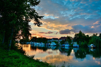 Scenic view of lake against sky during sunset