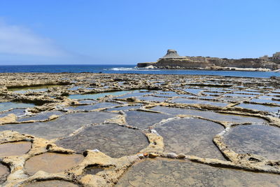 Scenic view of beach against clear sky