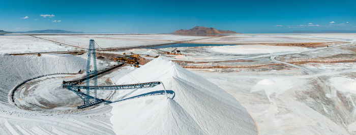 Salt lake city, utah landscape with desert salt mining factory