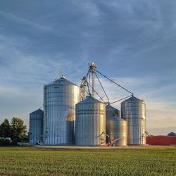 Grain elevators on a farm near ilderton, ontario.