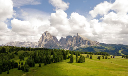 Panoramic view of landscape and mountains against sky