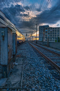 View of railroad tracks at sunset