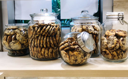 Close-up of cookies in jar on table