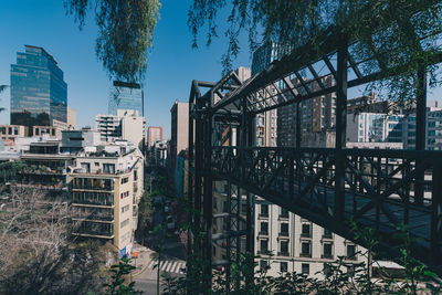 Footbridge and buildings in city