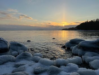 Scenic view of sea against sky during sunset