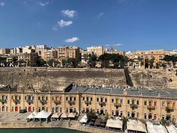 High angle view of buildings in city