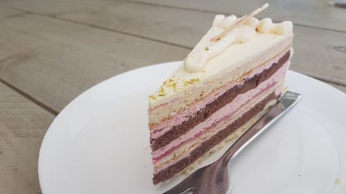 Close-up of cake in plate on table