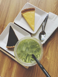 High angle view of food in plate on table