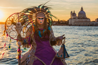 Full length of woman with mask in water