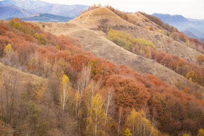 Scenic view of mountains against sky during autumn