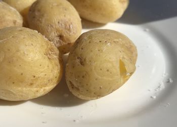 High angle view of boiled potatoes in plate