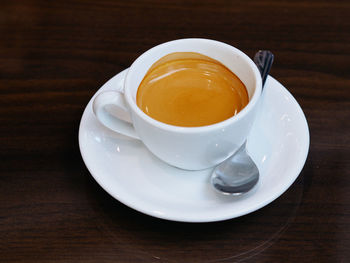 High angle view of coffee on table