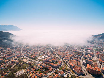 High angle view of townscape against sky