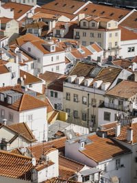 High angle view of houses in town