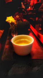 Close-up of coffee cup on table