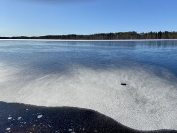 Scenic view of beach against clear sky