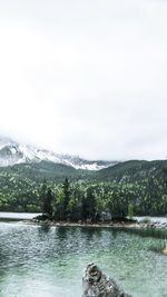 Scenic view of lake against sky during winter