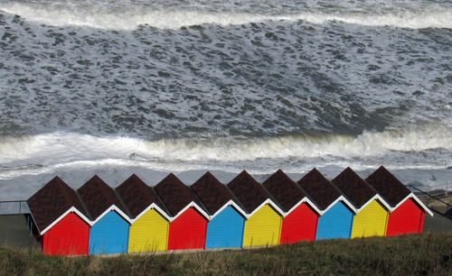 Multi colored umbrellas on beach