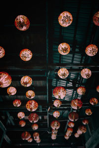 High angle view of various fruits hanging on ceiling