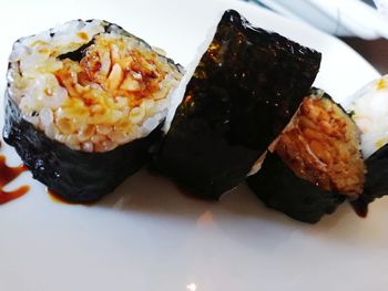 High angle view of sushi served in plate