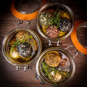 High angle view of food on table