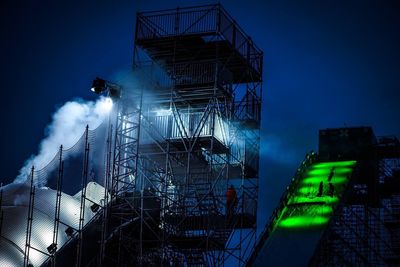 Low angle view of illuminated built structure