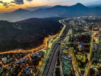 High angle view of illuminated city at night