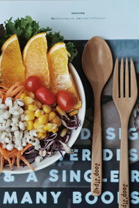 High angle view of fruits on table