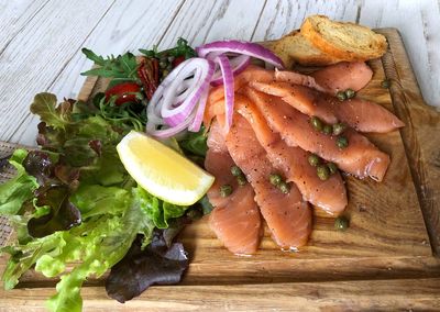 High angle view of meal served in plate