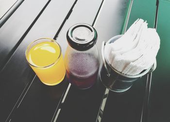 High angle view of drink on table