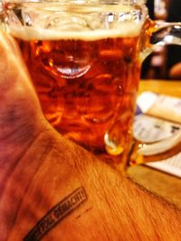 Close-up of beer on table