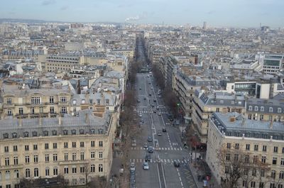 High angle view of city street and buildings