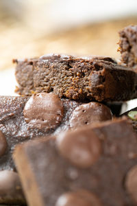 Close-up of chocolate cake on table